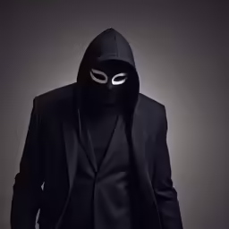 the masked man in the suit has a black coat