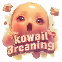 a cartoon of a creepy little doll with the words kowaii breaking out behind it