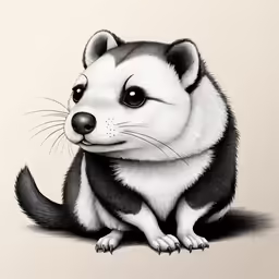 an animal with black and white fur sitting down