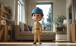 a young boy standing in front of a living room