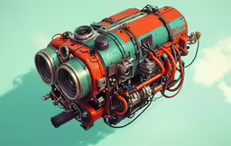 a colorfully colored machine on a blue and green surface
