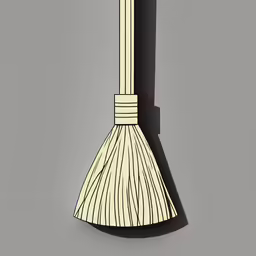 a long broom casting a shadow on the wall