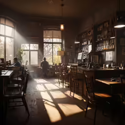 a person sitting at a table in a dimly lit room