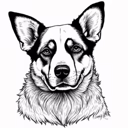 a drawing of a dog in black and white