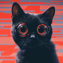 a black cat with red glasses on his head