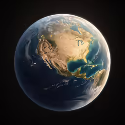 the earth showing europe in a dark space