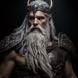 a man wearing a horned crown and a large beard