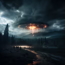 some people are in the field with a very large object,people walking through a field with a flying object