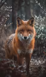 a very cute red fox standing in the snow