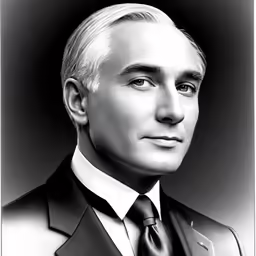a black and white portrait of a man in a suit