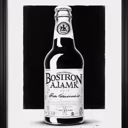 black and white photograph of a boston aleamair bottle