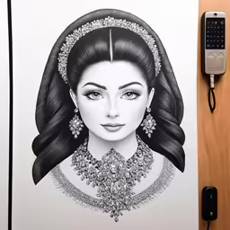 a drawing of a woman wearing jewelry and a necklace