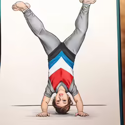 there is a young boy doing a handstand on one hand