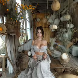 an artistic image of a woman posing for the camera,there is a female in a white dress