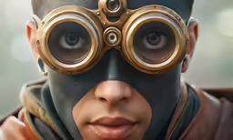 a close - up of a person wearing two large telescopes on their face