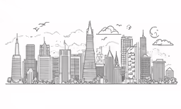 a city line drawing in black and white