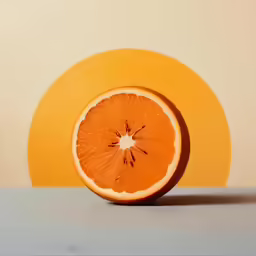 an orange that has been cut in half sitting on a table