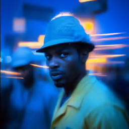 the man in yellow shirt and hat is looking at the camera