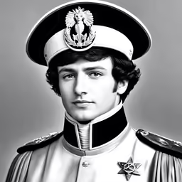 a black and white photo of a man in uniform