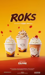 three cups that have different kinds of ice cream on them