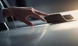 person touching an object on a table that is lit