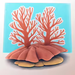 an orange and red sea fan coral with two trees on top