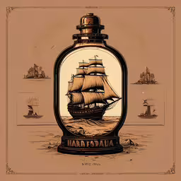 a ship in a glass bottle with the word narrastra written on it,an old ship in a glass bottle with the words marshna