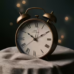 a small clock sitting on top of a sheet