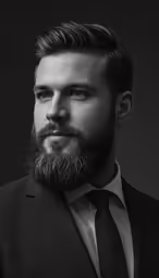 a man with a beard and wearing a suit
