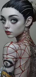 a very creative looking woman with weird makeup