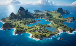 an island shaped by two small islands with lakes