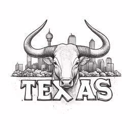 a drawing of the city skyline and long horn texas