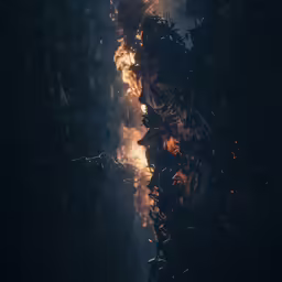 a fire is raging through a dark and dark background