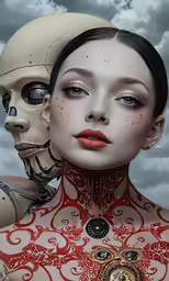 the skeleton of a woman next to a man