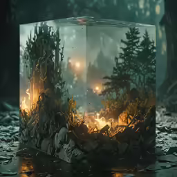 a box of fire in the middle of a forest