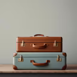 two pieces of luggage sitting on top of a table
