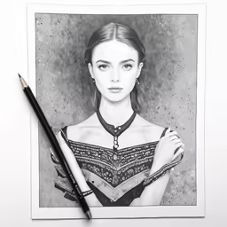a drawing of a girl in bra, wearing a black and white bra