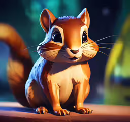 a little chipmun with large eyes sitting on a table,a cute cartoon squirrel sitting on top of a table
