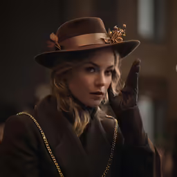 the young lady is dressed in all brown