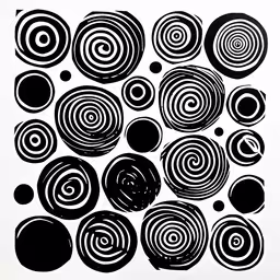 an abstract artwork piece depicting black and white circles,black and white artwork that is on a wall