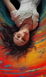 a painting is shown of a woman with black hair