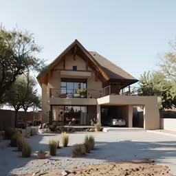 a home with a parking lot and lots of trees