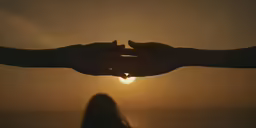 two hands held up in front of the sun