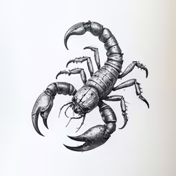 a black and white drawing of a scorpion
