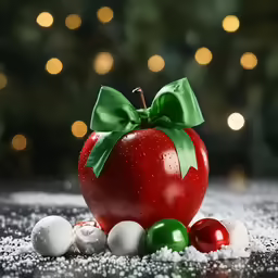 the holiday ornament has green bow on it