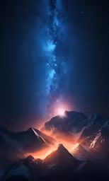 the night sky is shining brightly on mountains