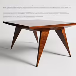 the side view of a wooden table, with wooden legs