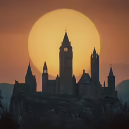 the sunsets behind an ornate old building in scotland