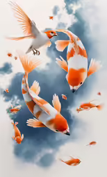 a picture of orange fish in the air