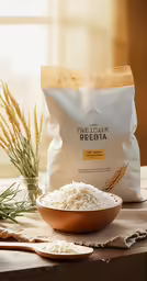 rice is shown next to an old sack